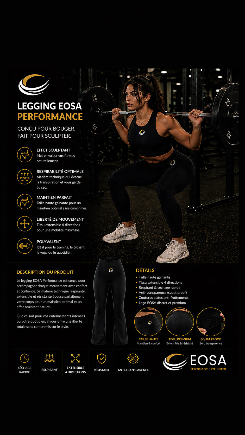 Legging Sport Femme Bas Large – Essential Performance